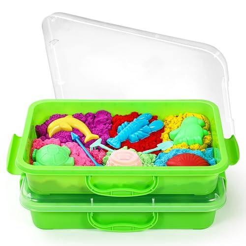 2 Pcs Sand Tray Sensory Bin mit Deckel und Griff, Portable Sensory Sandbox Container für Kinder, Kunststoff Aktivität Tray für Kleinkinder - grün von sikmcle