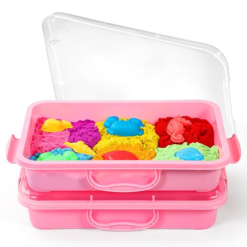 2 Pcs Sand Tray Sensory Bin mit Deckel und Griff, Portable Sensory Sandbox Container für Kinder, Kunststoff Aktivität Tray für Kleinkinder - rosa von sikmcle