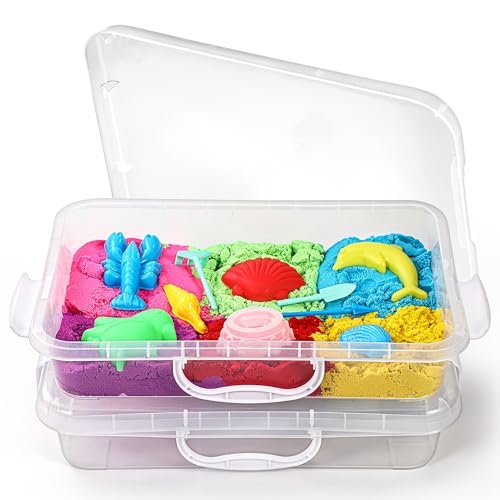 Sandkasten Sensory Bin mit Deckel und Griff, Portable Sensory Sandbox Container für Kinder, Kunststoff Aktivität Tray für Kleinkinder - (2 Stück transparente) von sikmcle