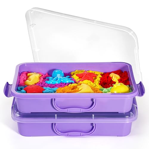 Sandkasten Sensory Bin mit Deckel und Griff, Portable Sensory Sandbox Container für Kinder, Kunststoff Aktivität Tray für Kleinkinder - (2 Stück violett) von sikmcle