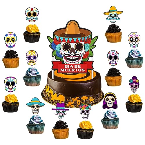 Tag Der Toten Cupcake Toppers, simyron 13 Stück Halloween Cupcake Topper Halloween-Schädel-Dekoration Halloween-Partyzubehör Geist Tortendeko Halloween Kuchen Dekorationen von simyron