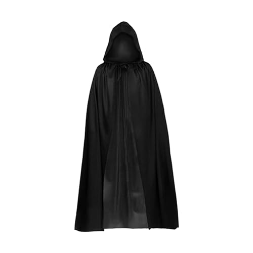 sizzlepop Halloween Schwarzer Kapuzenumhang - Vampir Kostüm, Schwarzer Umhang für Erwachsene und Kinder, Hexen Cosplay Zubehör, Perfekt für Halloween, Maskerade und Familienfeier (Schwarzer, 140 cm) von sizzlepop