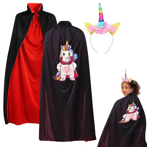 sizzlepop Halloween Cape Vampire Cloak - Vampire Costume with Unicorn Headband and Unicorn Pattern Witch Cosplay Accessories Perfect for Halloween and Birthday Parties (Black, 120cm) von sizzlepop