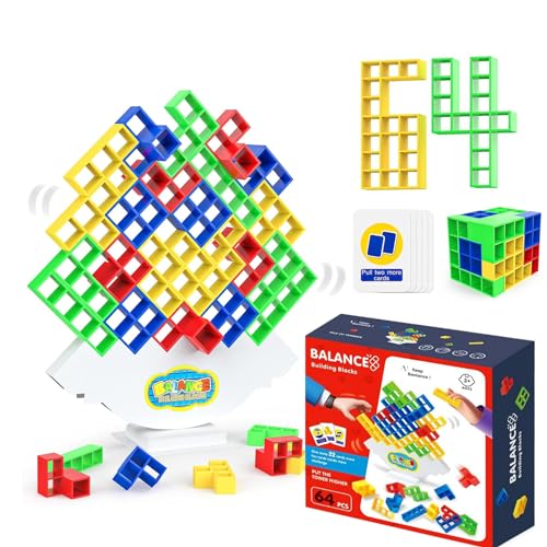 sizzlepop Tetra Tower, Tetris Tower, Tetris Tower Spiel, Team Tower-Spiel für Kinder und Erwachsene, Balance Spiel für Jungen Mädchen ab Jahre 3+ (64 Pcs) von sizzlepop