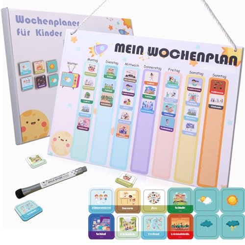 sizzlepop Wochenplaner Kinder – Spaß gestaltete Montessori-Magnettafel, inklusive 192 Magneten und Stiften, Sehr gut geeignet für Kinder, um EIN gutes Zeitgefühl zu entwickeln（Deutsch） von sizzlepop