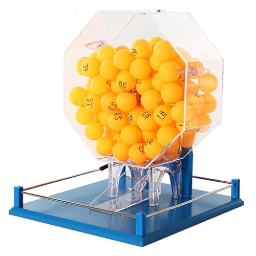 sjdoPulse 100-Ball Acrylic Lottery Machine, Deluxe Auto Bingo Set, Hand Crank Ball Number Selector, Lottery Drawing Machine Interactive Toy, Bingo Cage for Large Groups, Blue A von sjdoPulse
