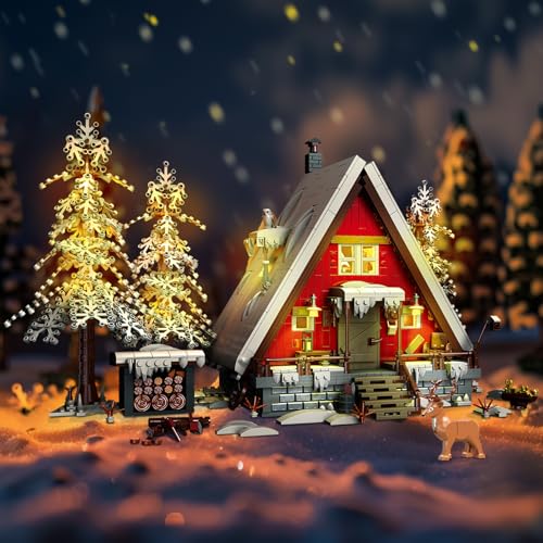 skicare Weihnachts Haus Bausatz 2,355 Teile mit LED-Weihnachtsbaum, Rentier, Schlitten, Mini-Zubehör, für Erwachsene und Kinder, Ideal für Weihnachtsdeko und als Geschenk von skicare