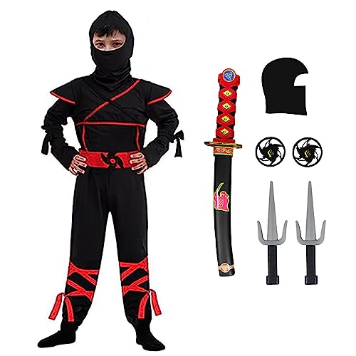 skyllc Ninja Kostüm Kinder, Jungen Ninja Kostüm mit Zubehör für Halloween Weihnachten Karneval Geburtstagsparty, Größe L von skyllc