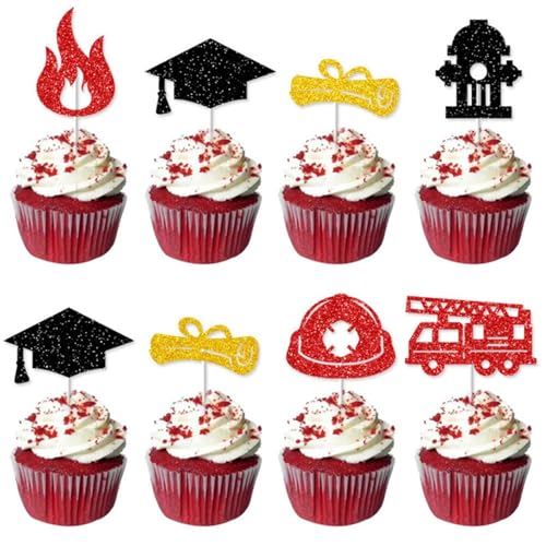 Skyrabbiter 2025 Graduierung Tortendeko Set, 24 Stück, Kuchen-Topper mit Glitzerkugel, 6 cm, Cupcake Toppers, Abschluss Deko, Bachelor Hut Deko für Abschlussfeier Party, Graduation Dekoration (8Pc) von skyrabbiter