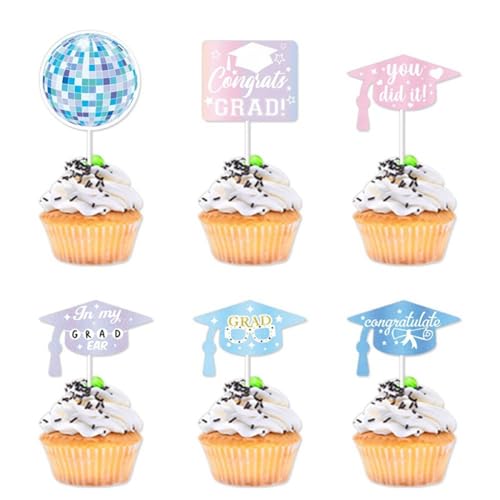 Skyrabbiter 2025 Graduierung Tortendeko Set, 24 Stück, Kuchen-Topper mit Glitzerkugel, 6 cm, Cupcake Toppers, Abschluss Deko, Bachelor Hut Deko für Abschlussfeier Party, Graduation Dekoration (24Pc) von skyrabbiter