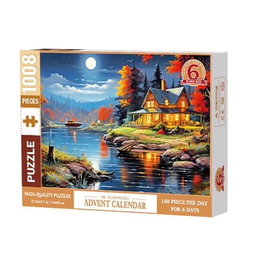 Skyrabbiter Puzzle 1008 Teile, Puzzle für Erwachsene und Kinder ab 14 Jahren, Puzzle Bildmotiv Einer Herbstlandschaft mit Haus am See (A) von skyrabbiter