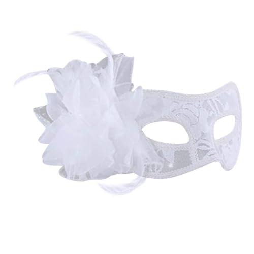 skyrabbiter Halbtransparente Spitzenmaske mit Federn für Kostümfeste, Herrenmaske, Damenmaske, Venezianische Karnevalsmaske, Half Face Mask, Gesichtsmaske Fasching Karnevalskostüme (H) von skyrabbiter