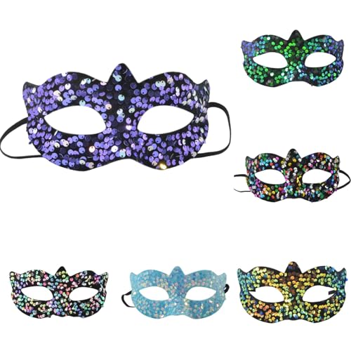 skyrabbiter Karnevalsmasken, 6 Stück Venezianische Maske Spitze Damen, Funkelnde Pailletten-Augenmaske für Frauen, Augenmaske Maskerade Maske für Halloween Karneval Abendkleid Tanz Ball Party (6Pc) von skyrabbiter