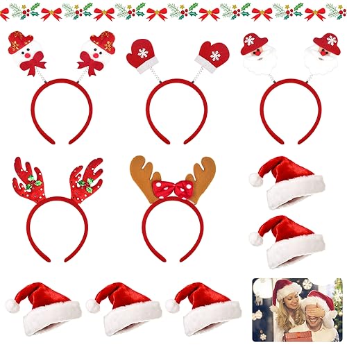 skytowards 5 PCS Weihnachtsmütze 5 PCS Weihnachtshaarreif Nikolausmütze Erwachsene Weihnachtshüte Stirnband Weihnachten Kopfschmuck Rentierhaarreifen Weihnachtsstirnband Weihnachtsmann Hüte für Party von skytowards