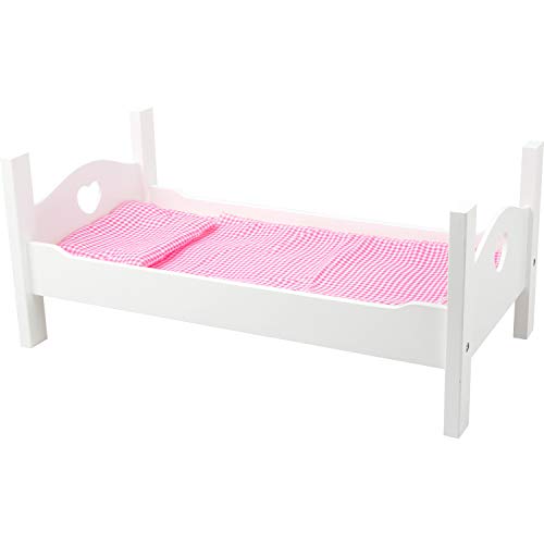 Small Foot Puppenbett Holz, inkl. niedlicher Wäsche, Rollenspiel für Kinder ab 3 Jahren, 11212, Weiß Rosa, Klein von Small Foot