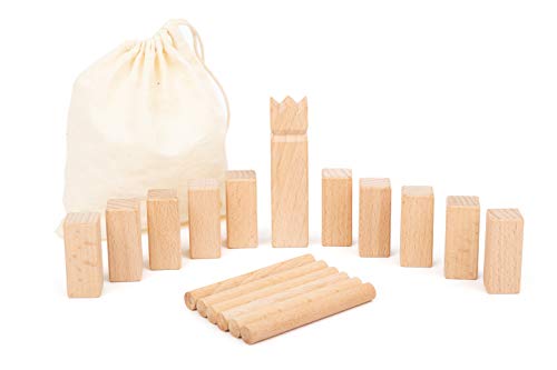 small foot Wikingerspiel Mini-Kubb, Holzspiel in extra kleinem Format, 17-teiliges Set mit Aufbewahrungstasche, 11356, mehrfarbig, S von Small Foot