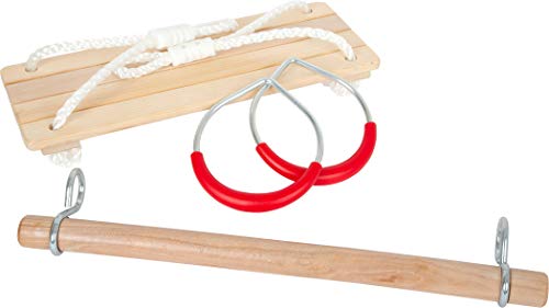 Small Foot Schaukel-Set 3 in 1, mit Brettschaukel, Holztrapez und Metallturnringen, für Kinder ab 3 Jahren, 11908 Spielzeug, Rot, normal von Small Foot