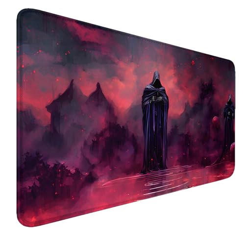 MTG Spielmatte mit Zonen genäht Kanten, rutschfeste Gummi Boden MTG Spielmatten, Glatte Gummioberfläche Schlacht TCG Spielmatte 24“ x 14“ Halloween Mauspad MTG Matten + Aufbewahrungstasche von smatcamp