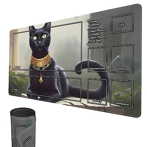 Spielmatte für MTG, 24" x 14" TCG Spielmatten, genähte Kanten, Glatte Gummioberfläche, Kampfbrettspiel, MTG-Spielmatte mit Zonen (Schwarze Katze) von smatcamp