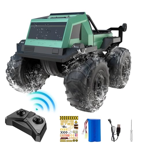 snookids Amphibienfahrzeug Ferngesteuert - 2,4 GHz 1:16 Ferngesteuertes Auto Spielzeug für Kinder, 4WD Wasserdichter RC Truck Auto Offroad Drift Car Poolspielzeug Geschenk für Junge Mädchen von snookids