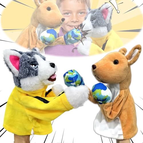 Boxer Handpuppe, Kung Fu Plush Hand Puppets, Boxing Hand Puppet Toy, Lustiges Handpuppen-Spielzeug mit Soundeffekten und Box-Action (Husky+Kängurus) von songyea