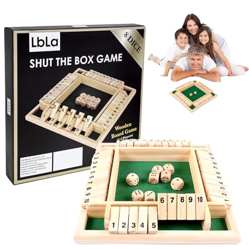 Shut The Box Spiel, 4 Spieler Würfelspiel, Brettspiel aus Holz, Klassisch Mathematik Holzspiele, Klappbrett Spiel, Family Brettspiele, Urlaub unterhaltsames Spiel (A) von songyea