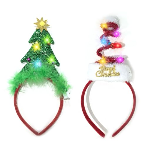 songyea 2 Stück LED Leuchten Haarreifen, Weihnachtsbaum Stirnband, Weihnachtsstirnband Leuchtend für Kinder Erwachsene Weihnachten Party Cosplay von songyea