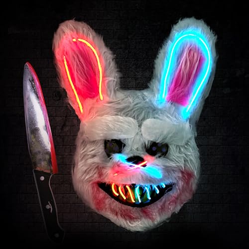 songyea Halloween Horror Mask, LED Gruselige Maske mit 3 Blitzmodi, mit Halloween Accessoires, Halloween Kostüme für Cosplay, Gruselige Partys, Geisterhaus (Kaninchen) von songyea