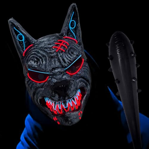 songyea Halloween Horror Mask, LED Gruselige Maske mit 3 Blitzmodi, mit Halloween Accessoires, Halloween Kostüme für Cosplay, Gruselige Partys, Geisterhaus (Wolf) von songyea