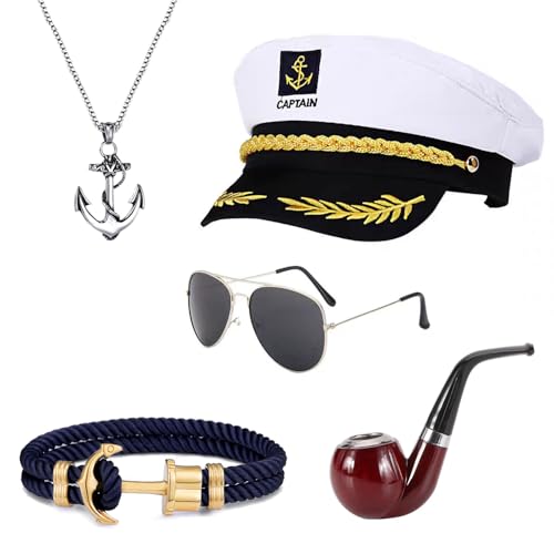 songyea Yacht Kapitän Hut Kapitänsmütze Kostüm Set,Verstellbare Yacht Schiff Boot Marine Mütze Mit Sonnenbrille,Kapitänsmütze für Erwachsene Damen Männer für Karneval Mottoparty Partys Cosplay von songyea