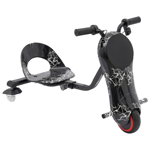 Soudesileim Pedal-Gokart, Kinder Elektro Driftscooter, 82-92 * 43 * 53cm 180 Watt Drift Trike Mit Horn, 3 Geschwindigkeitsstufen, Led-Leuchten Mit Variabler Mimik (Schwarzer Blitz) von soudesileim