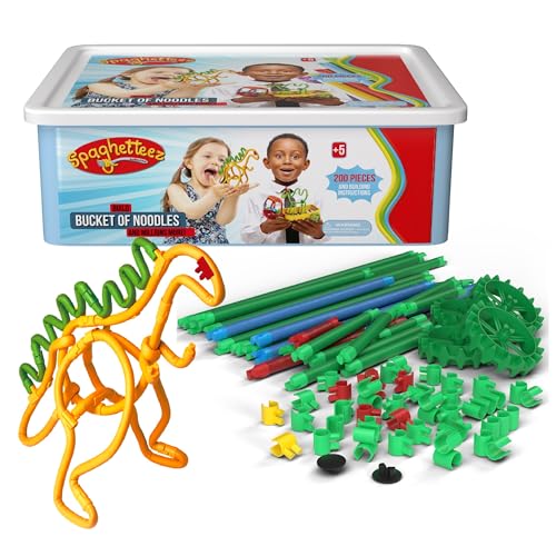 spaghetteez Anti-Stress-Spielzeug für Kinder ab 5 Jahren, pädagogisches Montessori-Bastelset für Jungen und Mädchen, Flexible Baustöcke zum Basteln - 200 Stück Box von spaghetteez