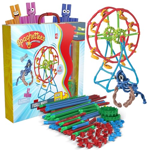 spaghetteez Anti-Stress-Spielzeug für Kinder ab 5 Jahren, pädagogisches Montessori-Bastelset für Jungen und Mädchen, Flexible Baustöcke zum Basteln - Fusilli Wheel Set von spaghetteez