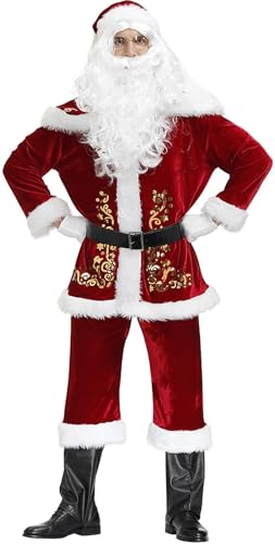 stdpcxz Weihnachten Weihnachtsmann Kostüm Für Männer Erwachsene, 9Pcs Santa Anzug Deluxe, Professional Samt Outfit Für Weihnachten, Santa Claus Weihnachten Kleidung, Zum Verkleiden Als Nikolaus XL von stdpcxz