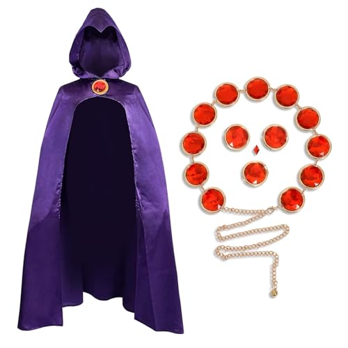 stepsin Frauen Titans-Raven Cosplay Kostüm Deluxe Overall Umhang mit Kapuze Outfit und roten Steinen Kette für Halloween Kostüm stepsin Frauen Titans-Raven Cosplay Kostüm Deluxe Overall Umhang mit Kapuze Outfit und roten Steinen Kette für Halloween Kostüm von stepsin