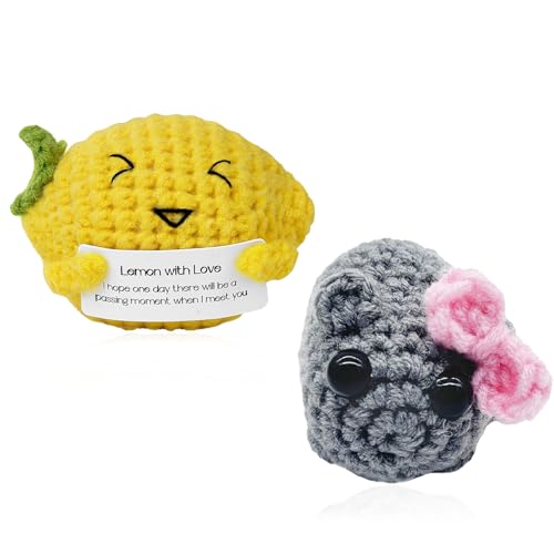 stroyayo Positivitäts-Strickpuppe 2 Stück Emotional Support Knitted Gift Mini-Strickpuppe aus Kann Als Geburtstagsgeschenk Oder Motivationsgeschenke Verwendet Werden(Zitrone + Hamster) von stroyayo