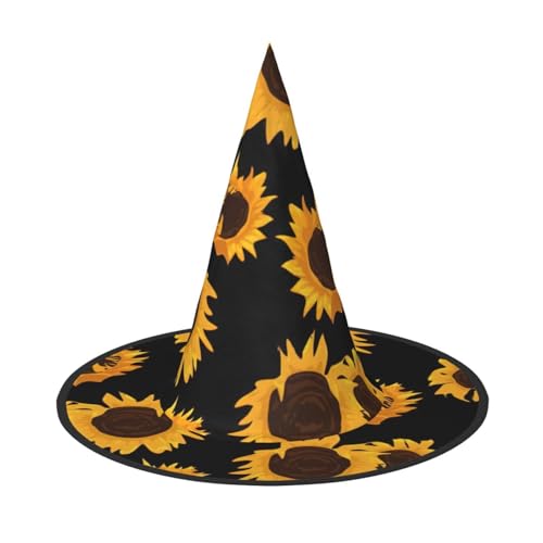 sttung Goldener Sonnenblumen-Druck, Halloween-Hexenhut, Oxford-Stoff, faltbar, für Party/Karneval/Maskerade sttung Goldener Sonnenblumen-Druck, Halloween-Hexenhut, Oxford-Stoff, faltbar, für Party/Karneval/Maskerade von sttung