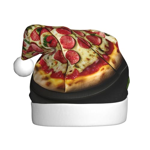 sttung Große Weihnachtsmütze für Erwachsene, Pizza-Druck, Weihnachtsmann-Kostüm, Zubehör, klassische Weihnachtsmann-Kopfbedeckung, für Herren und Damen von sttung