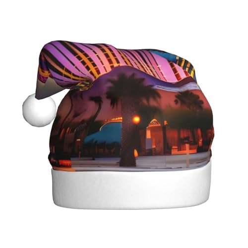 sttung Las Vegas Weihnachtsmütze für Erwachsene, Motiv: Sonnenuntergang, Weihnachtsmann, Kostüm, Accessoire, klassische Weihnachtsmann-Kopfbedeckung, für Herren und Damen von sttung