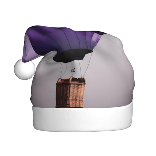 sttung Lavendel-Heißluftballon-Druck, Erwachsenen-Weihnachtsmütze, Weihnachtsfeier, Kostüm, Accessoire, klassische Weihnachtsmann-Kopfbedeckung, für Herren und Damen von sttung