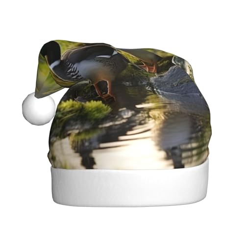 sttung Mallard Ducks Print Erwachsene Weihnachtsmütze Xmas Party Kostüm Zubehör Klassische Weihnachtsmann-Kopfbedeckung Herren Damen von sttung