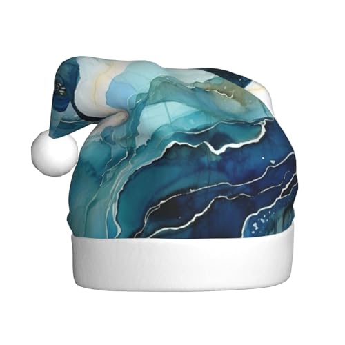 sttung Onyx-Stein, hellblauer Druck, Erwachsenen-Weihnachtsmütze, Weihnachten, Party, Kostüm, Accessoire, klassische Weihnachtsmann-Kopfbedeckung, für Herren und Damen von sttung