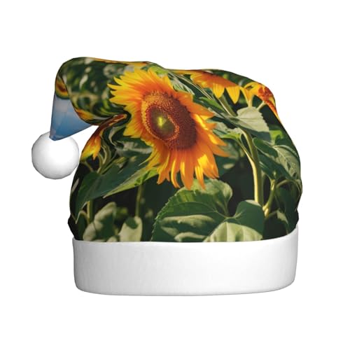 sttung Schöner Sonnenblumen-Druck für Erwachsene, Weihnachtsmütze, Party, Kostüm, Accessoire, klassische Weihnachtsmann-Kopfbedeckung, für Herren und Damen von sttung