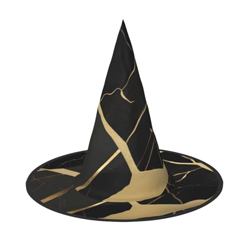 sttung Schwarzer Hexenhut mit Marmor-Textur, Golddruck, Oxford-Stoff, faltbar, für Party/Karneval/Maskerade sttung Schwarzer Hexenhut mit Marmor-Textur, Golddruck, Oxford-Stoff, faltbar, für Party/Karneval/Maskerade von sttung
