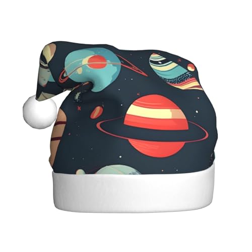 sttung Weihnachtsmütze für Erwachsene, Weltraumplaneten-Druck, Weihnachtsmann-Kostüm, Accessoire, klassische Weihnachtsmann-Kopfbedeckung, für Herren und Damen von sttung