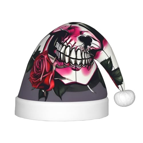 sttung Weihnachtsmütze mit Rosen-Totenkopf-Aufdruck, Unisex, Weihnachten, Neujahr, Urlaub, Partyzubehör, Dekorationen von sttung