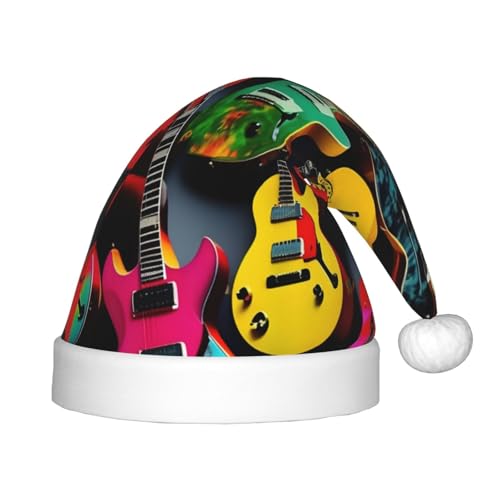 sttung Weihnachtsmütze mit buntem Gitarren-Druck, Unisex, Weihnachten, Neujahr, Urlaub, Partyzubehör, Dekorationen von sttung