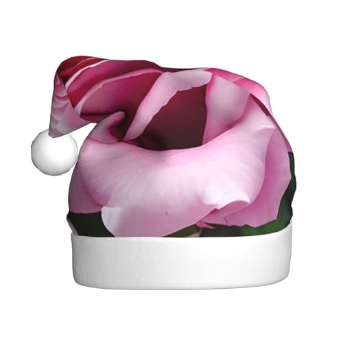 sttung Weihnachtsmütze mit rotem Rosenblüten-Aufdruck, für Erwachsene, Weihnachten, Party, Kostüm, Accessoire, klassische Weihnachtsmann-Kopfbedeckung, für Herren und Damen von sttung