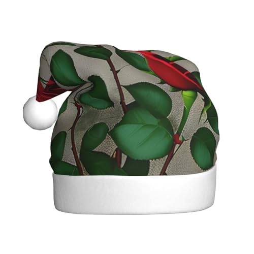 sttung Weihnachtsmütze mit roten Rosen und Blumen, für Erwachsene, Weihnachtsfeier, Kostüm, Accessoire, klassische Weihnachtsmann-Kopfbedeckung, für Herren und Damen von sttung