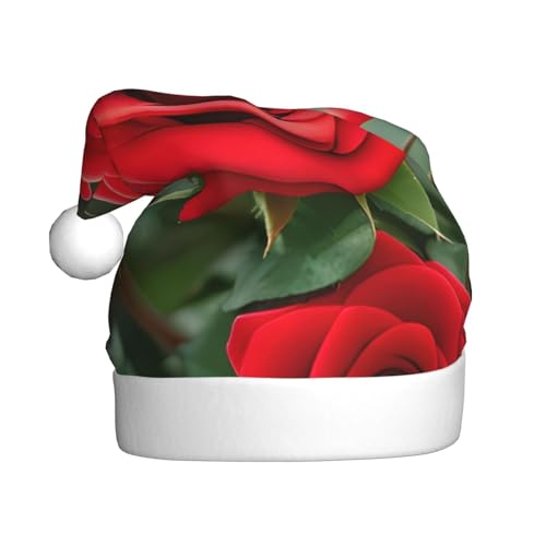 sttung Weihnachtsmütze mit roten Rosen und Blumen, für Erwachsene, Weihnachtsfeier, Kostüm, Accessoire, klassische Weihnachtsmann-Kopfbedeckung, für Herren und Damen von sttung